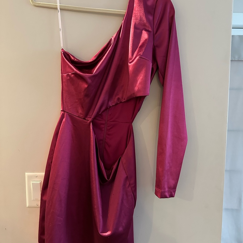 Lulu's One-Shoulder Magenta Dress